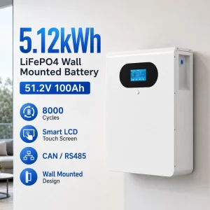 5.12kWh 51.2V 100Ah LiFePO4 Lithium Battery Wall-Mounted Home Solar Energy Storage Hybrid Grid Off-Grid