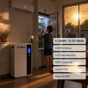 5.12kWh 51.2V 100Ah LiFePO4 Wall Mounted Battery Powerwall Home Energy Storage for Residential Solar System