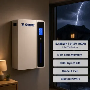 5.12kWh 51.2V 100Ah LiFePO4 Wall Mounted Battery Powerwall Home Energy Storage for Residential Solar System