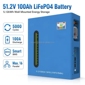 5.12kWh Split Stackable LiFePO4 Battery 51.2V 100Ah Hybrid Grid CAN Solar Home Energy Storage System IP65 Wall Mounted