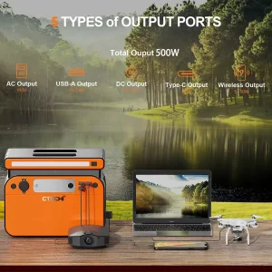 500W AC DC Output Lithium LiFePo4 Battery Backup Power Supply Phone Wireless Charger Portable Power Station Solar Generator