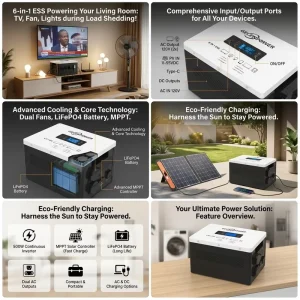 500W Portable Power Station LiFePO4 Solar Generator 1000Wh All in One Home Backup UPS MPPT UN38.3 for Home Load Shedding