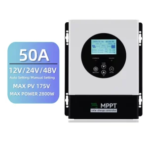50A MPPT Solar Charge Controller Auto 2800W Max Power 175VDC Panel Regulator for 12V 24V 48V Solar Systems