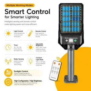 50W ABS 3mm Glass Double-Sided Solar Street Light with 108 LEDs and Motion Sensor