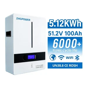 51.2V 100Ah 5.12kWh Wall Mounted LiFePO4 Battery Smart BMS RS485 CAN WiFi Bluetooth 6000 Cycles Residential Solar Storage