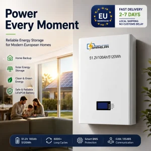 51.2V 100Ah 5120Wh LiFePO4 Wall Mounted Battery Off-Grid Solar Backup 6000+ Cycles Smart BMS LCD Home Lithium