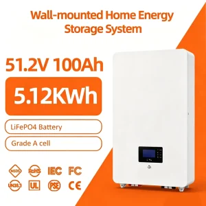 51.2V 100Ah 5kWh Lithium LiFePO4 Wall Mount Solar Hybrid Inverter Smart BMS Home Energy Storage RS485 Residential