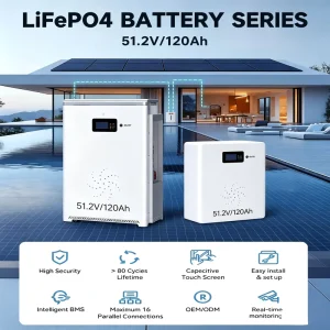 51.2V 120Ah 5KWh UN38.3 Certified Lithium Pack Low Self-Discharge Off Grid Solar Home Energy Storage System