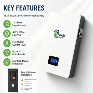 51.2V 200Ah 10.24kWh Wall Mount LiFePO4 Battery Built in BMS 6000 Cycles RS485 CAN RS232 for Home Solar Energy Storage Power