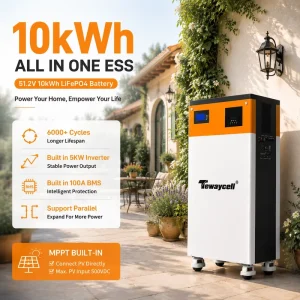 51.2V 200Ah 10kWh 16S LiFePO4 Battery with Built-in 5kW Inverter for Solar Off-Grid System