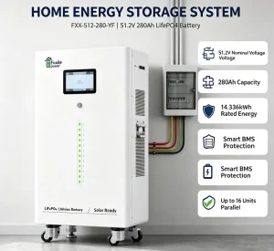 51.2V 280Ah 14.336kWh Vertical Mobile LiFePO4 Battery Built in Smart BMS CAN RS485 RS232 for Home Solar Energy Power System