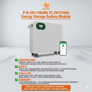 51.2V 280Ah LiFePO4 Battery Storage 14.3kWh Floor-Standing Moveable Solar Battery for Home Backup Power