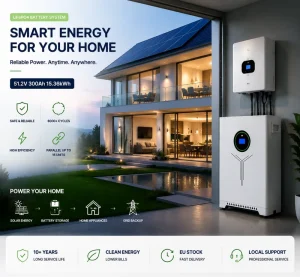 51.2V 300Ah LiFePO4 Battery High Efficiency 15kWh Long Cycle Life Smart BMS RS485 Communication IP54 Home Energy Storage System