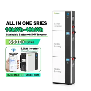 51.2V 314Ah 16KWh LiFePO4 Battery All In One Solar Energy Storage System 6.2KW Hybrid Inverter CAN Communication Stackable 100Ah