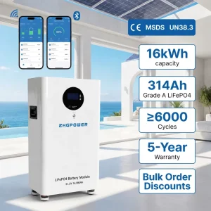 51.2V 314Ah 16kWh LiFePO4 Floor Standing Battery 200A BMS RS485 CAN WiFi 15 Parallel Home ESS Factory