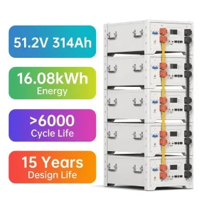 51.2V 314Ah LiFePO4 Battery 16.08kWh Stackable Home Energy Storage System Solar ESS with Smart BMS 6000+ Cycles
