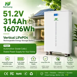 51.2V 314Wh Vertical LiFePO4 Storage Battery CAN RS485 Communication Hybrid Inverter Home Solar Energy Storage System