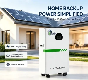 51.2V 330Ah 16896Wh Wheeled LiFePO4 Battery Pack Built in Smart BMS High Discharge Current for Household Solar Off Grid Backup