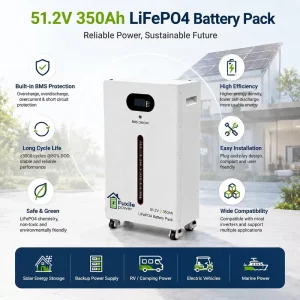 51.2V 350Ah LiFePO4 Battery Pack 17.92kWh Solar Storage Battery with BMS & CAN RS485 for Off Grid Systems