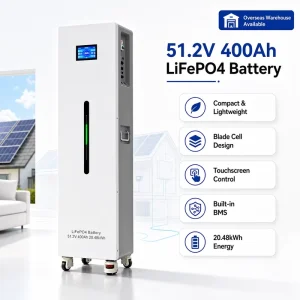 51.2V 400Ah 20.48kWh LiFePO4 Battery Smart BMS 10kW 15kW 20kW Solar Lithium-Ion Energy Storage System for Home