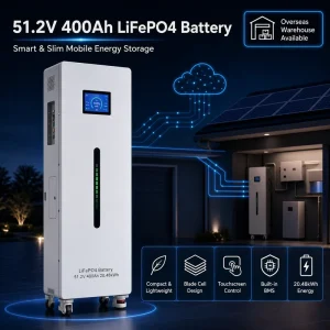 51.2V 400Ah 20kWh Solar LiFePO4 Battery 8000 Cycles Smart BMS with Cloud APP Remote Control Vertical Floor Home Storage Tower