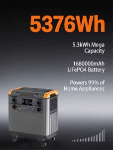 5376Wh LiFePO4 Portable Station 3000W Pure Sine Wave Solar Generator UPS 4 AC Outlets 100W Type C PD Home Backup Car RV Camping