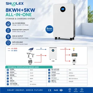 5KW 8KWH Solar Storage and Charging System Off-Grid Hybrid Inverter LiFePO4 Battery with EV Charger Function