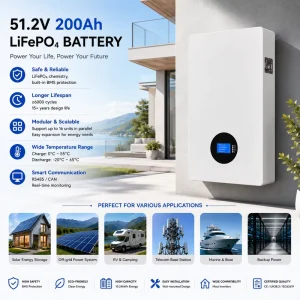 5kWh 10kWH LiFePO4 Battery Pack 51.2V 100Ah 200Ah Built-in BMS Deep Cycle Solar Energy Storage Home Use 6000+ Cycles
