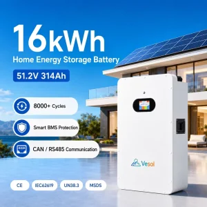 5kWh 10kWh 16kWh 51.2V 100Ah Grade A Wall-Mounted LiFePO4 Solar Battery for Home Backup Power
