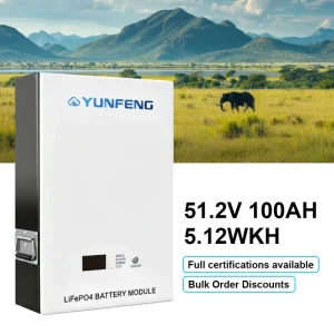 5kWh Wall-Mounted LiFePO4 Home Energy Storage Battery 51.2V 100Ah Solar Lithium Battery Off-Grid Hybrid with WiFi Monitor