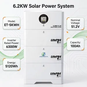 6.2KW 51.2V Stackable Hybrid Grid Solar Inverter System with 15kWh LiFePO4 Battery MPPT 7000W PV Input for Cabin Shed