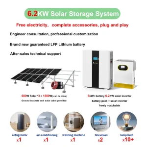 6.2KW Solar Storage System 51.2V100AH LiFePO4 Battery Home Energy Storage System Wall Mounted Battery Pack Hybrid Solar Inverter