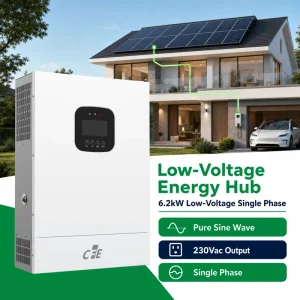 6.2kW 48V Hybrid Solar Inverter SPI4862V100-500P Lithium Ion Battery 200% Surge Power for Residential Energy Storage Backup
