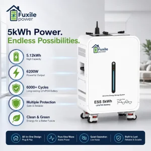 6000 Cycles Stackable All-in-One Hybrid Grid Solar Battery 5.12kWh 6200W Inverter for Home Backup
