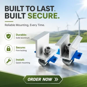 6005 T5 Aluminum Solar End Clamp Anodized PV Module End Clamp for Fixing Solar Panels Compatible with All PV Mount Rails