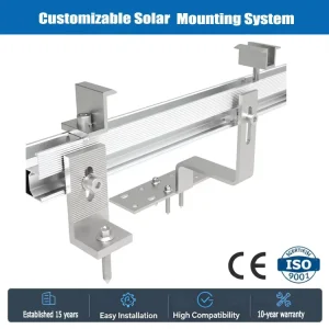 6005-T5 Anodized Aluminum Solar Roof Mounting Rail PV Main Support Rail Complete Fittings for Residential & Commercial PV System