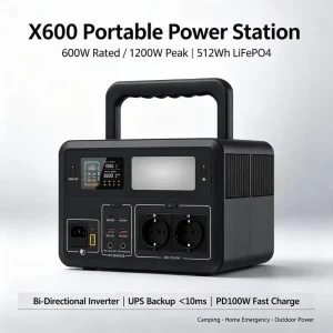 600W 512Wh LiFePO4 Portable Power Station Pure Sine Wave 900W Boost 400W Charge PD100W Solar UPS 10ms Outdoor Generator