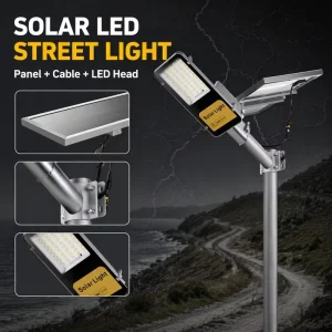 600W IP66 Waterproof LED Solar Street Light Aluminum Body Remote Control with Battery for Outdoor Road and Garden Projects