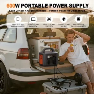 600W LiFePO4 Portable Power Station Solar Generator Pure Sine Wave AC DC USB PD 12V Car Port for Camping RV Home Outdoor Backup