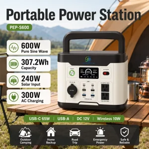 600W Portable Solar Generator PEP-S600-1 307Wh Backup Station USB C PD65W Wireless Charging Pure Sine Wave Energy Storage