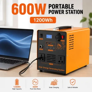 600W Pure Sine Wave Power Bank 1200wh LiFePO4 Battery MPPT Solar Panel Input DC5521 USB C PD Fast Charge Outdoor Supply