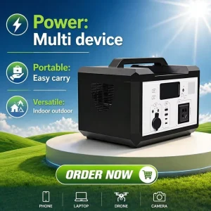 600W Solar & Car Powered Pure Sine Wave Portable Generator LiFePO4 Power Station Flashlight SOS Mode Outdoor