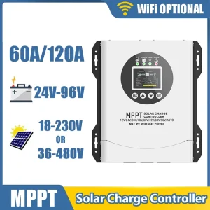 60A 120A MPPT Solar Charge Controller 24V-96V 192V Battery System Auto Identify Max PV Panel Input 230V 480V WiFi Optional