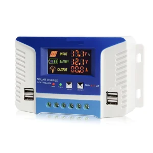 60A PWM Solar Charge Controller 12V/24V Auto with LCD Display USB Port Battery Regulator for Home Off-Grid PV Power System