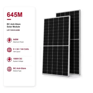 645M Bifacial Glass IBC Anti Glare Solar Panel LR7 72HVH 144 Half Cells 1500V DC 23.9% Efficiency for On Off Grid PV System