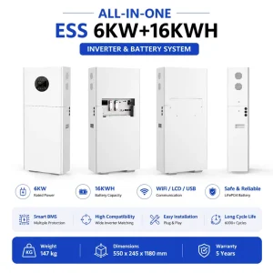 6KW 16KWh All in One Solar Battery Storage System LiFePO4 UPS Home Backup Off Grid Hybrid Inverter With 10 Year Warranty