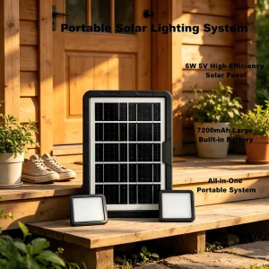 6W 5V Portable Solar Lighting Kit 7200mAh Battery with 2Pcs 4W LED Lamp Support Mobile Phone Charging for Home Outdoor