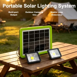 6W Portable Solar Lighting System 4800mAh Solar Generator Kit with 2 External 4W Mini Sqare Lights for Camping Home Emergency