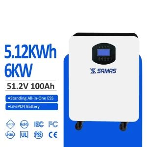 6kW 5.12kWh 51.2V 100Ah Standing All in One ESS Built in Hybrid Inverter MPPT Smart BMS Pure Sine Wave CE Certified