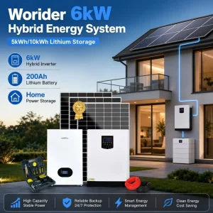6kW Hybrid Solar System 220V 5kWh 10kWh Lithium Battery MPPT Controller Pure Sine Wave Inverter for Home